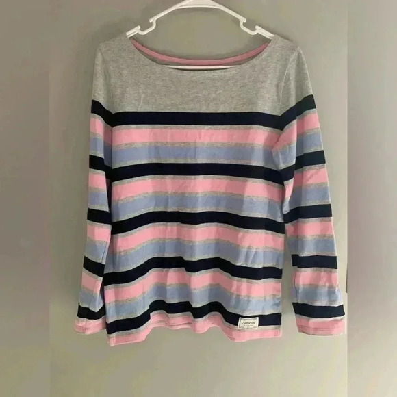 Woman’s Authentic Talbots Pink & Blue Striped Crew Neck Long Sleeve Sweater SzS - Picture 1 of 8